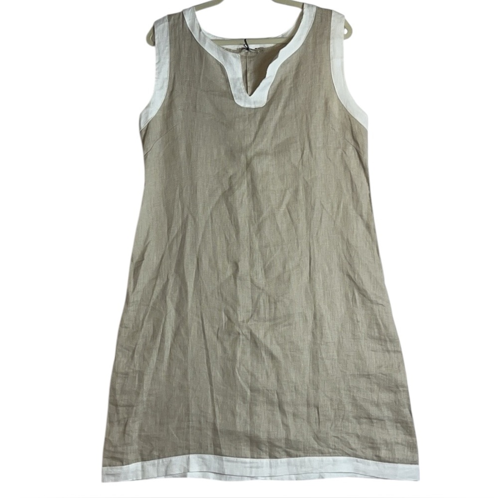 NWT Lungo L'Arno linens sleeveless  beige/white popover dress Sz L
